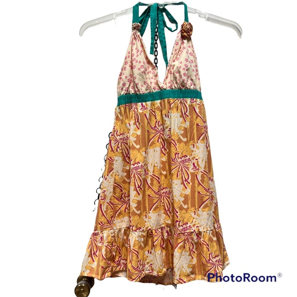 Jonny Martin Floral Halter Summer Dress in Mustard & Teal Size 7